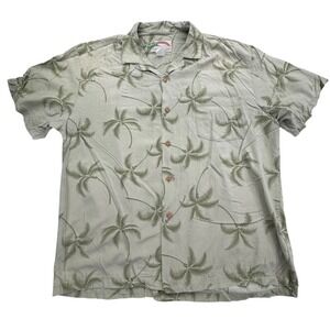 Paradise Found Shirt Mens Large Green Palm Tree Rayon Short Sleeve Button Down